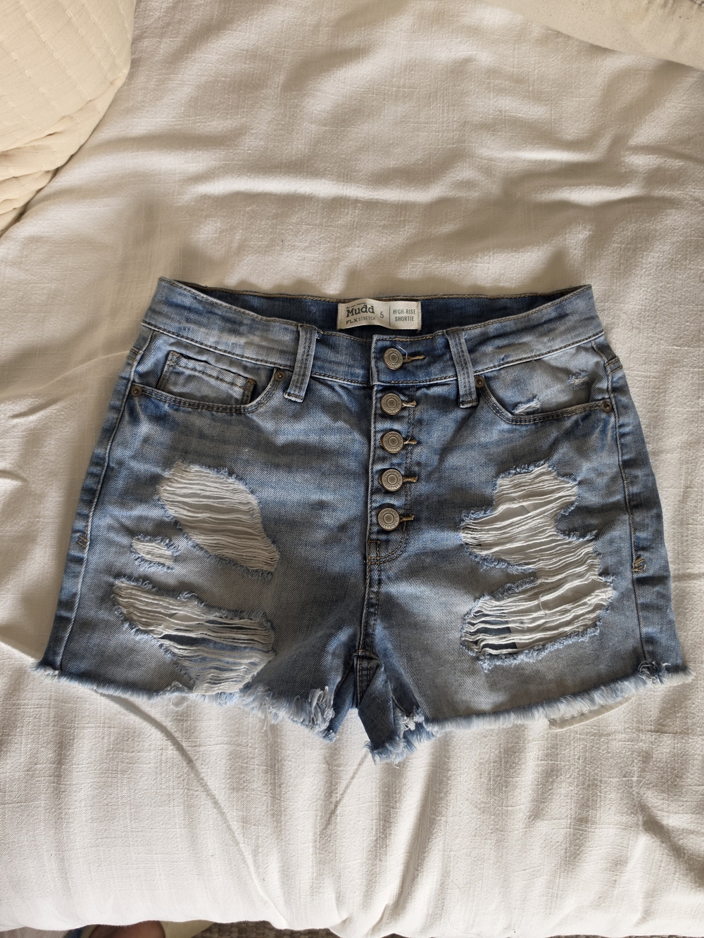 Mudd Light Blue Distressed Button-Front Denim Shorts